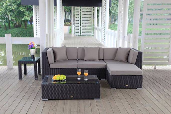 Rattan Gartenmöbel - Ecksofa braun