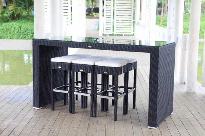 Gartenmöbel Rattan Bar schwarz