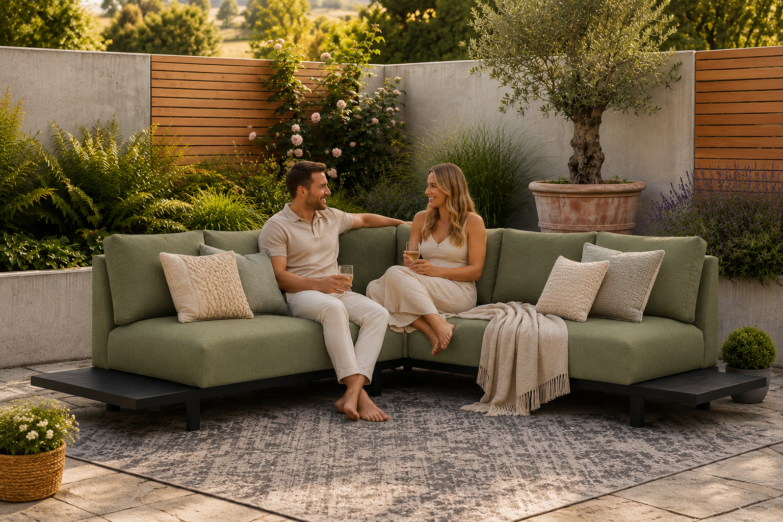 Larry Outdoor Lounge Sunbrella olive