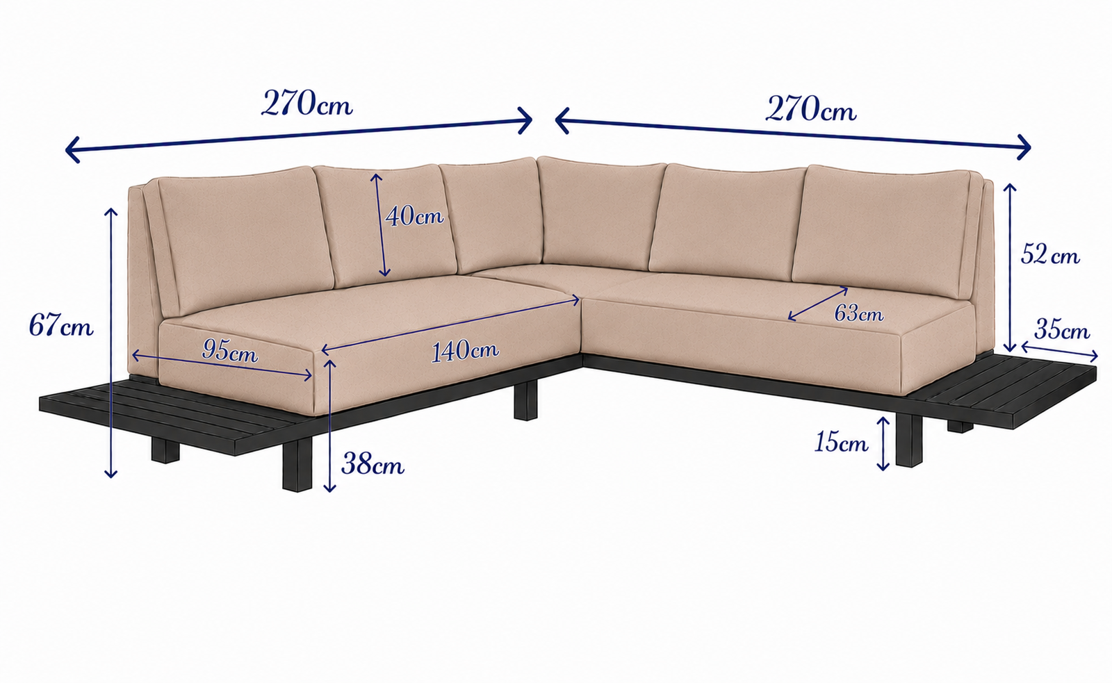 Outdoor fabric lounge Elvira sand brown