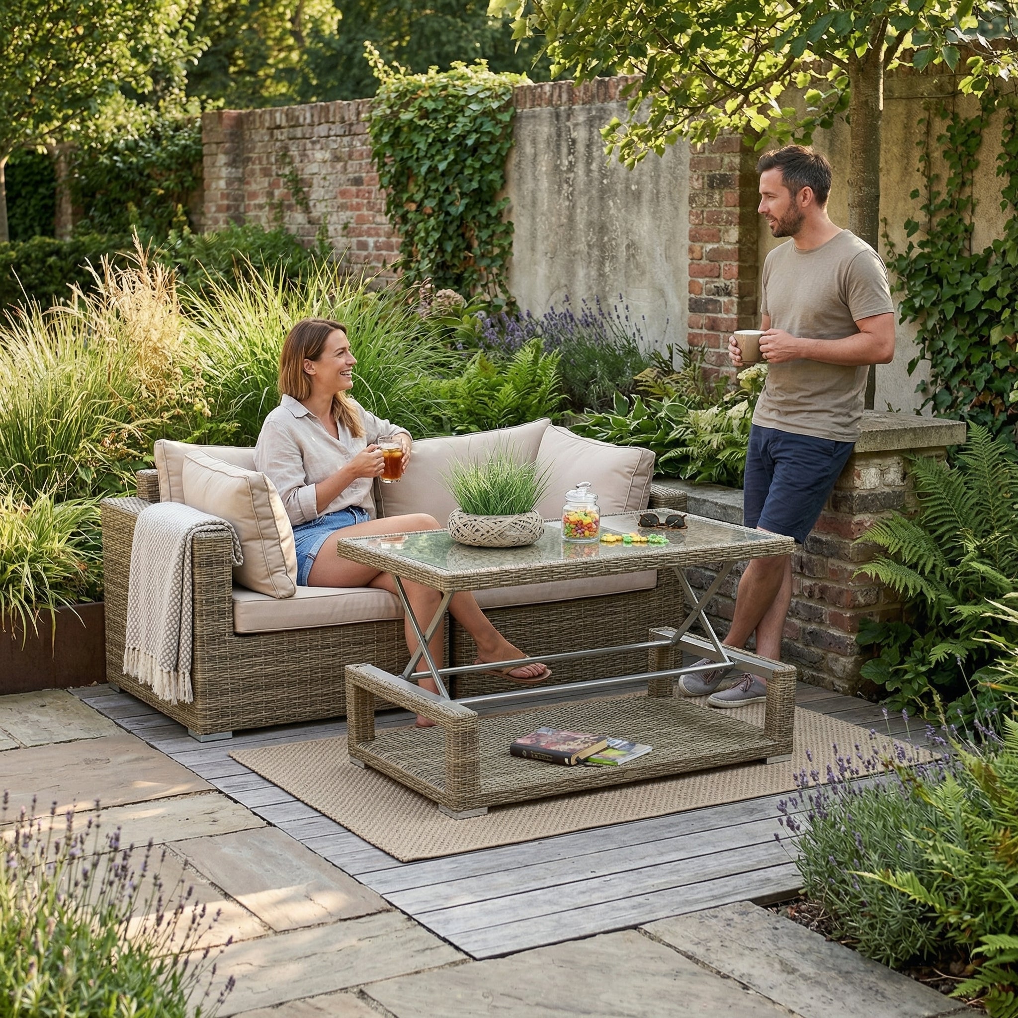 2er-Gartensofa mit funktionalem Tisch