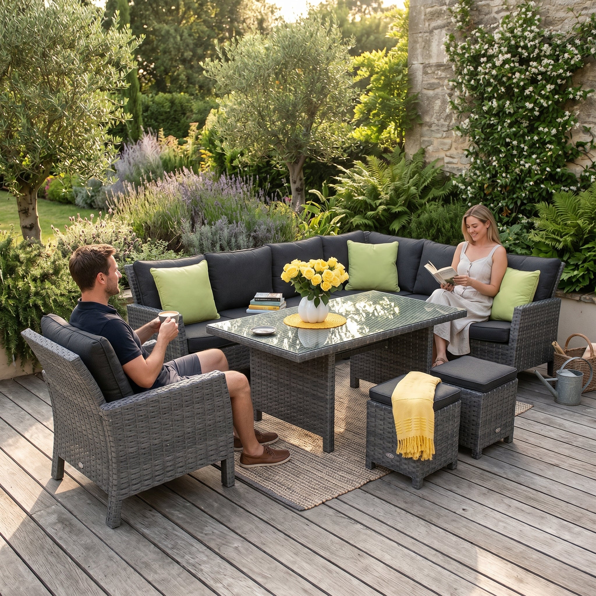 Addams Rattan Lounge Dining mix grau