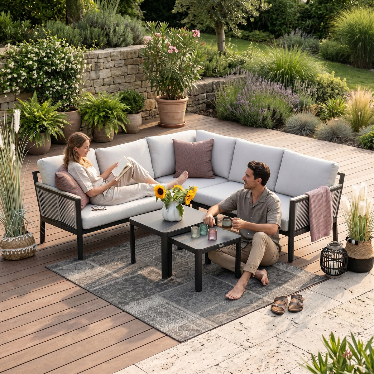 Alu Garten Lounge Peace in Stone Grey als wetterfestes Outdoor Lounge Set