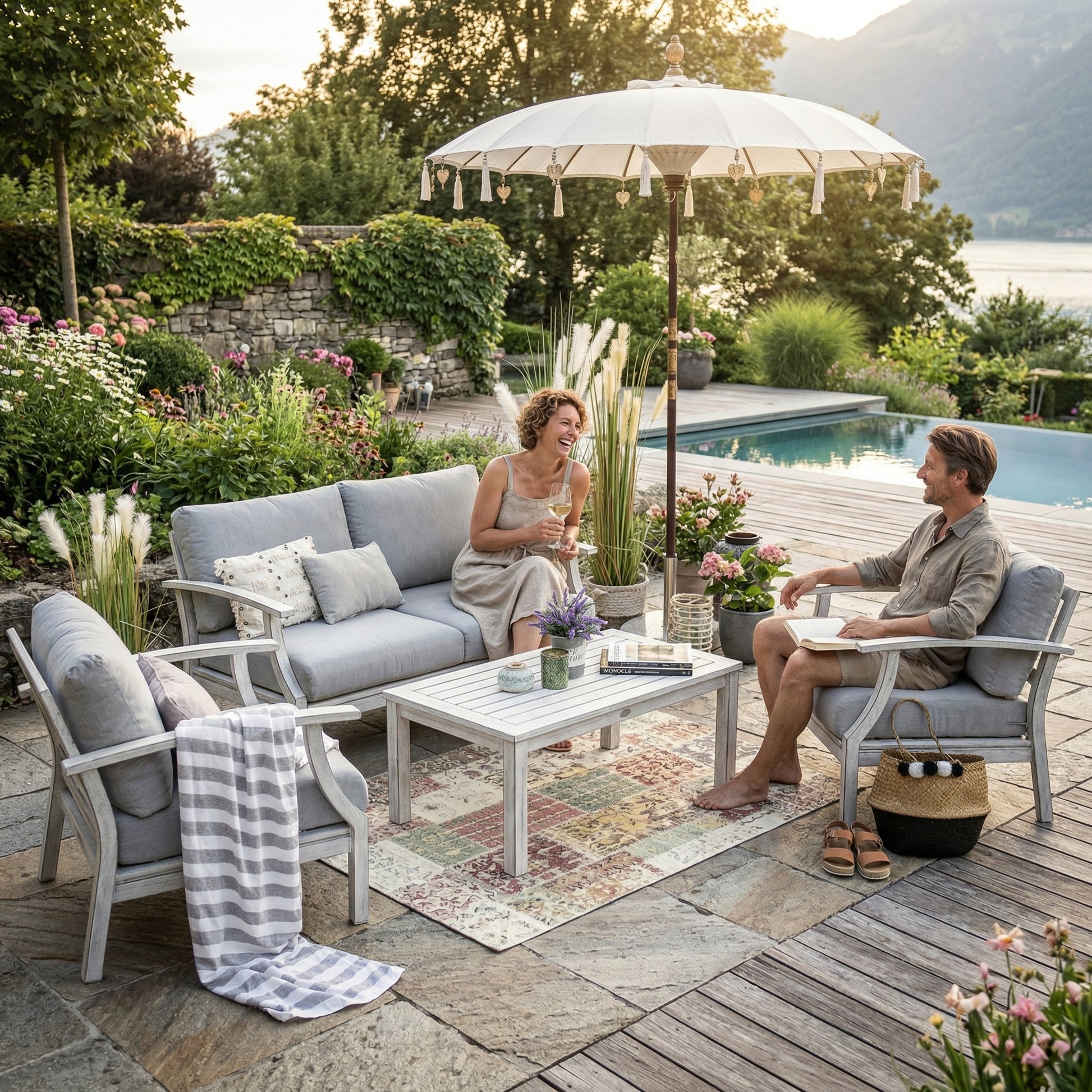 Anderson Alu Gartenlounge in altem Weiß für Outdoor-Bereich mit bequemen Sitzflächen