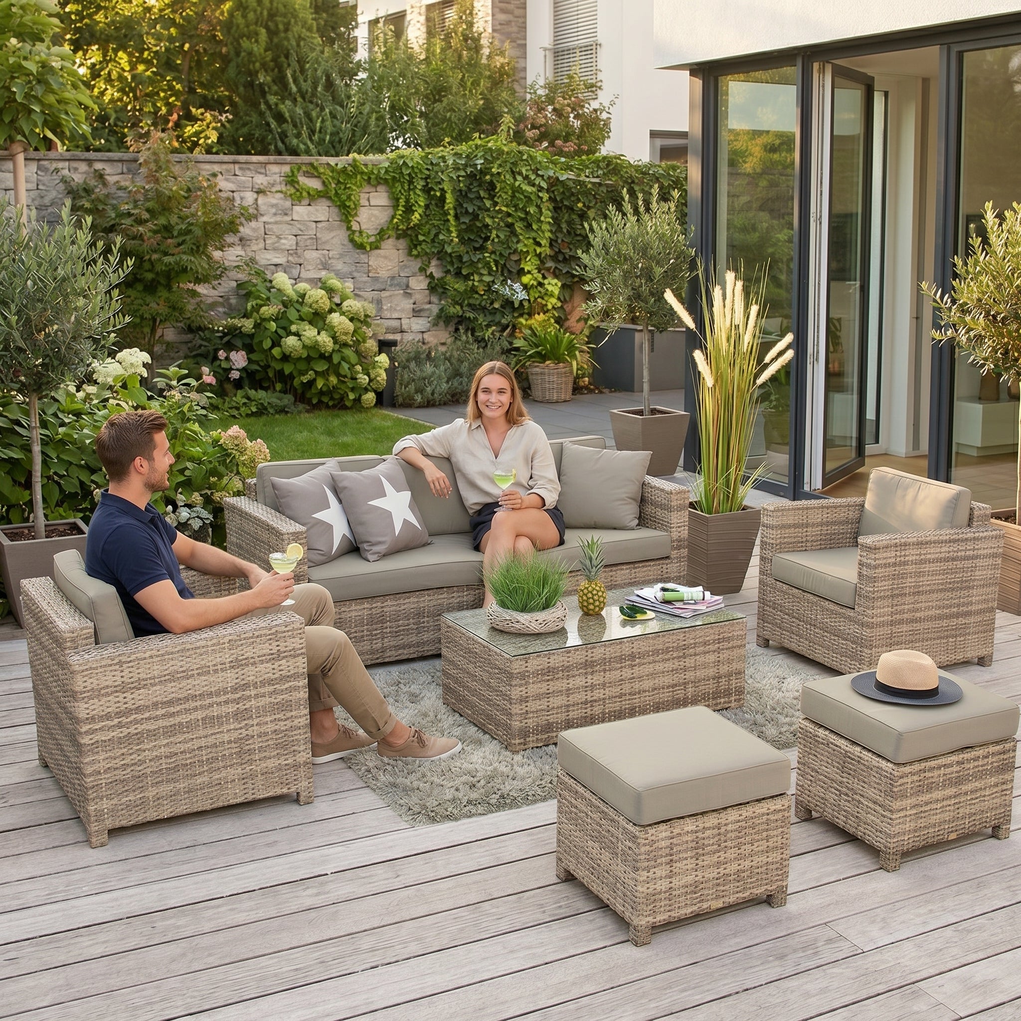 Bona Dea Deluxe Lounge 3er in natürlichem Rattan für den Outdoor Garten