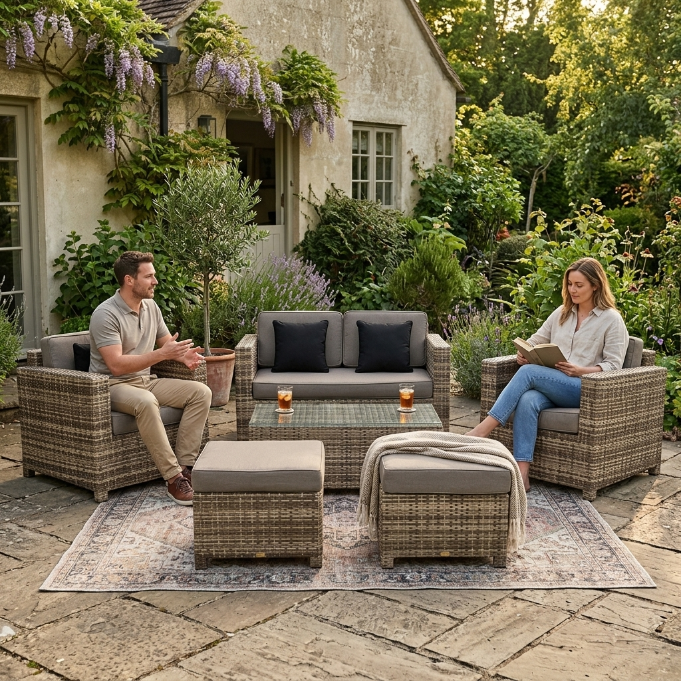 Bona Dea Rattan Lounge natural für Garten Terrasse und Outdoor Wohnbereich