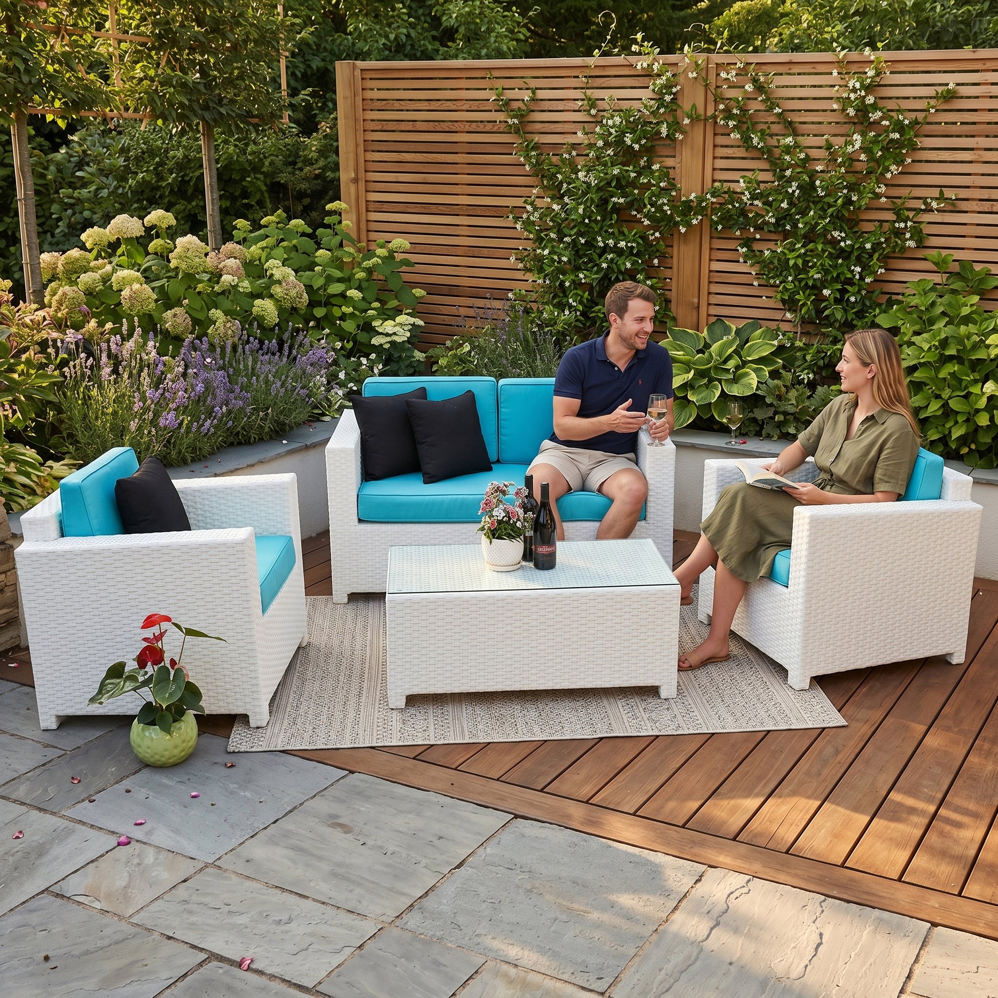 ÜBERZUGSET türkis für Bona Lounge weiss im Outdoor-Gartenbereich