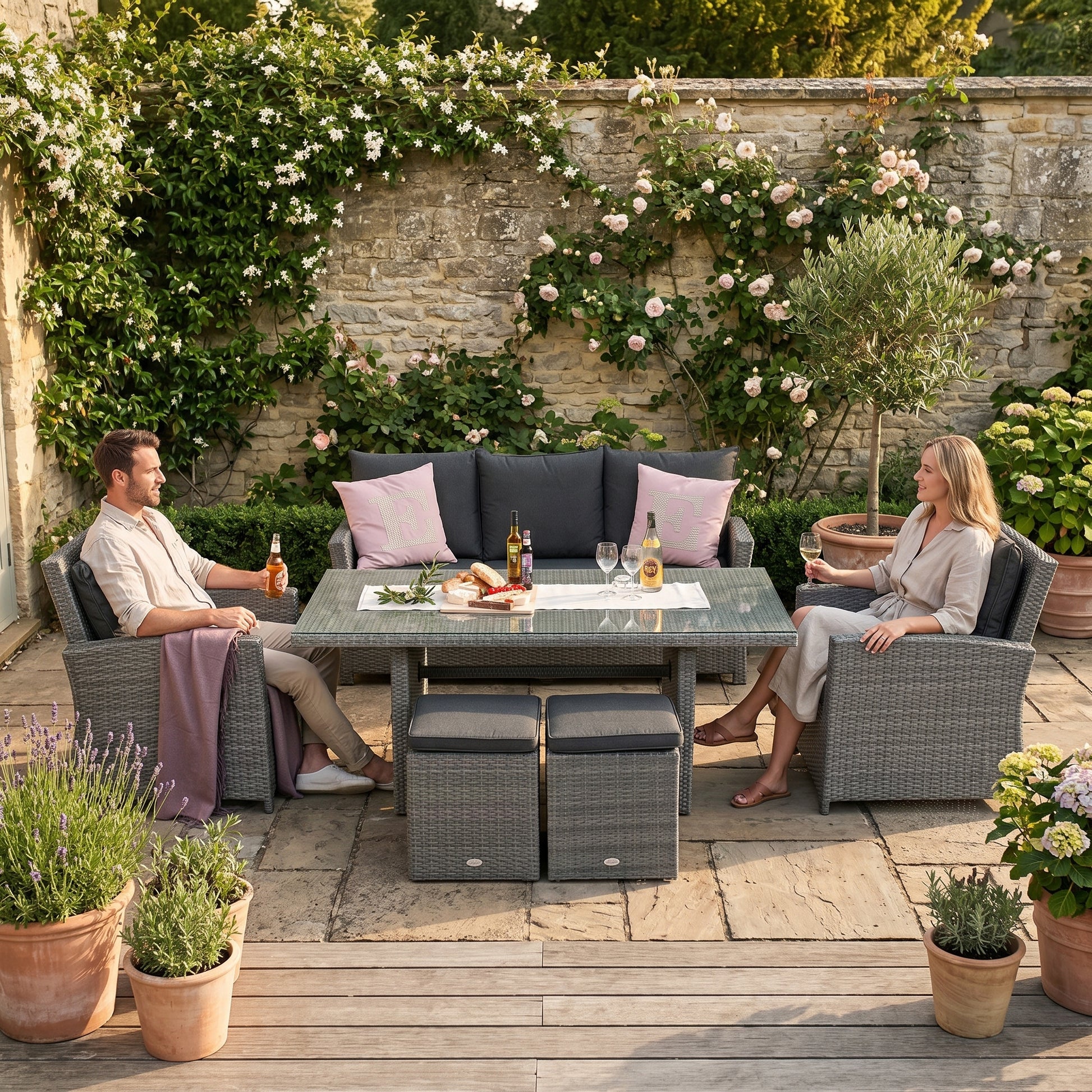 Brisbane Rattan Gartentisch Lounge mix grau für Outdoor-Bereich mit Sitzgelegenheiten