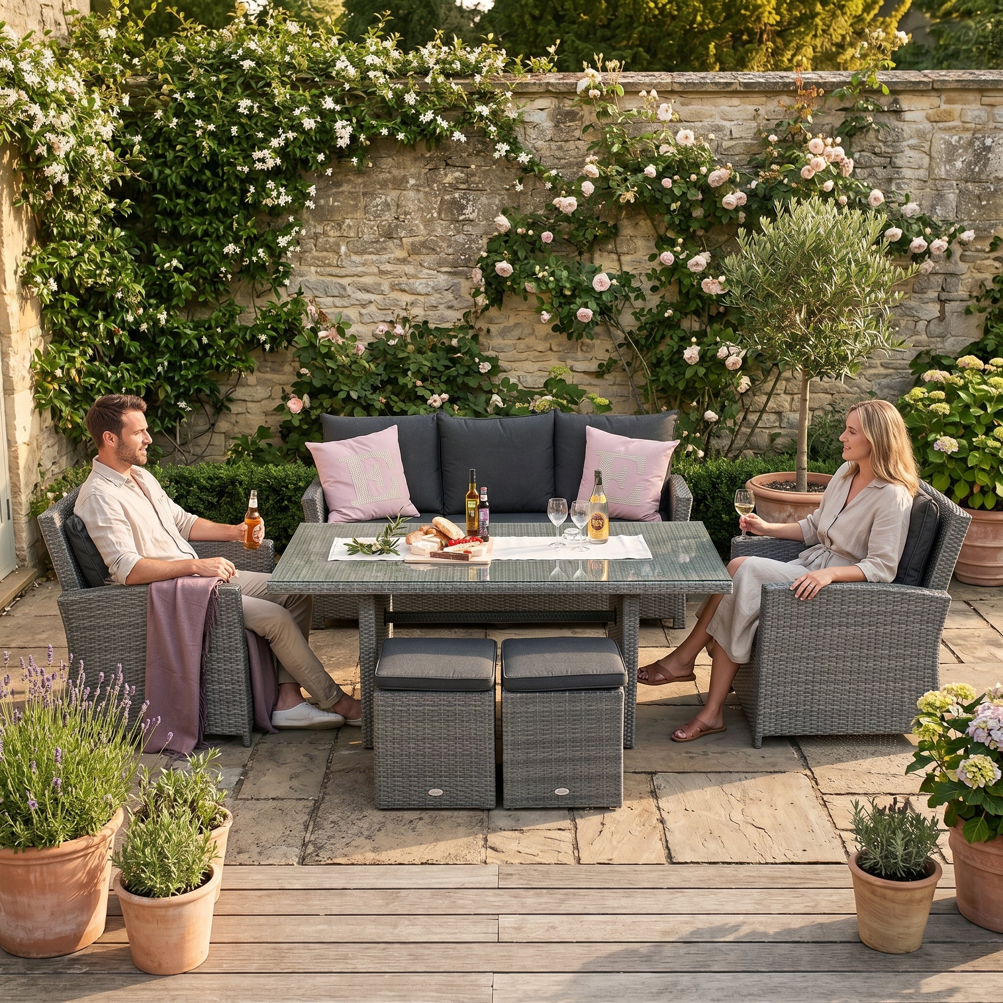 Brisbane Rattan Gartentisch Lounge mix grau für Outdoor-Bereich mit Sitzgelegenheiten