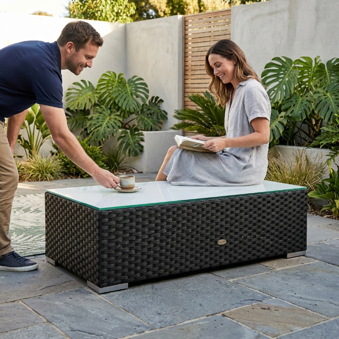Buffalo Rattan Lounge mit Glasplatte für Outdoor Gartenmöbel