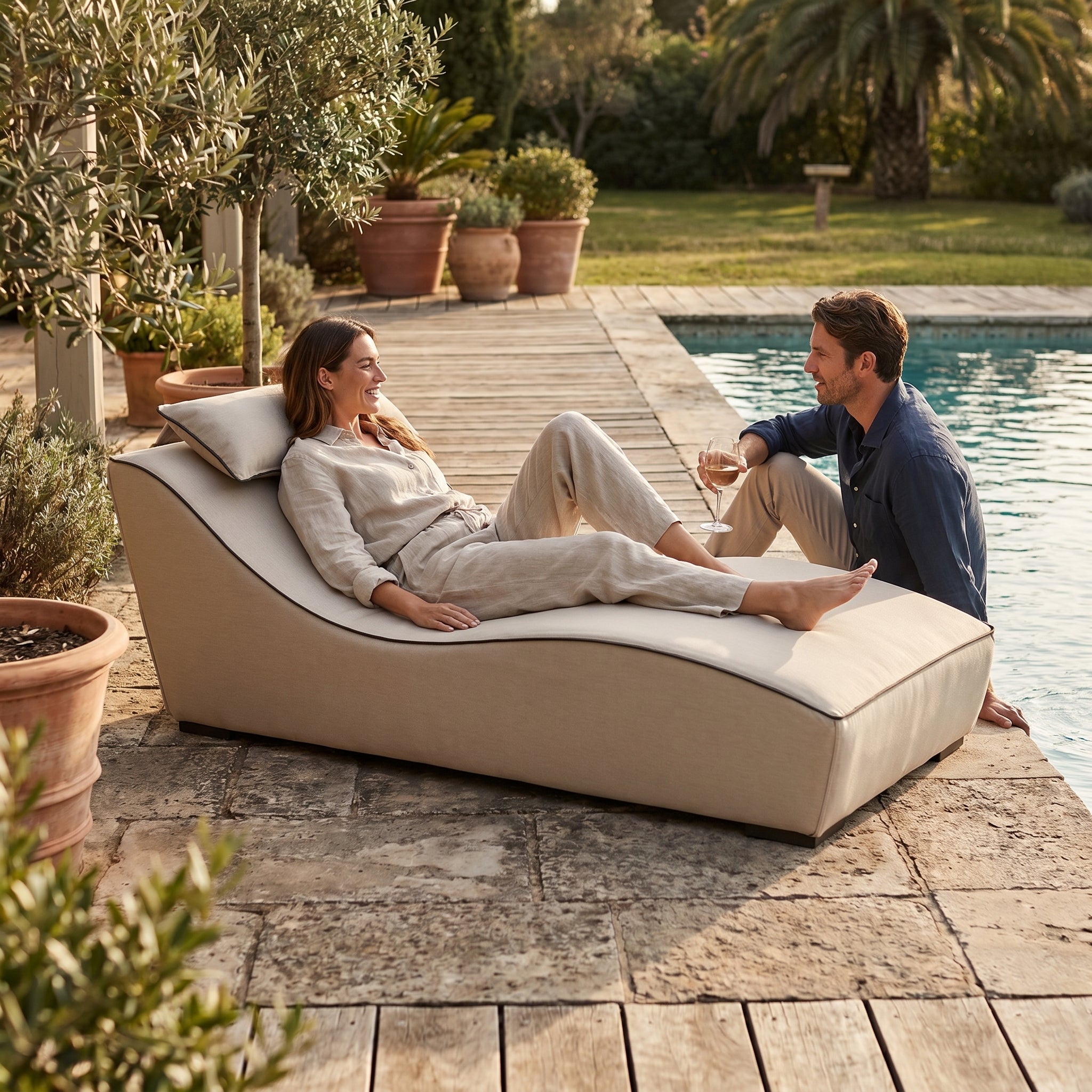 Chill Outdoor sun lounger Sunbrella fabric sand brown