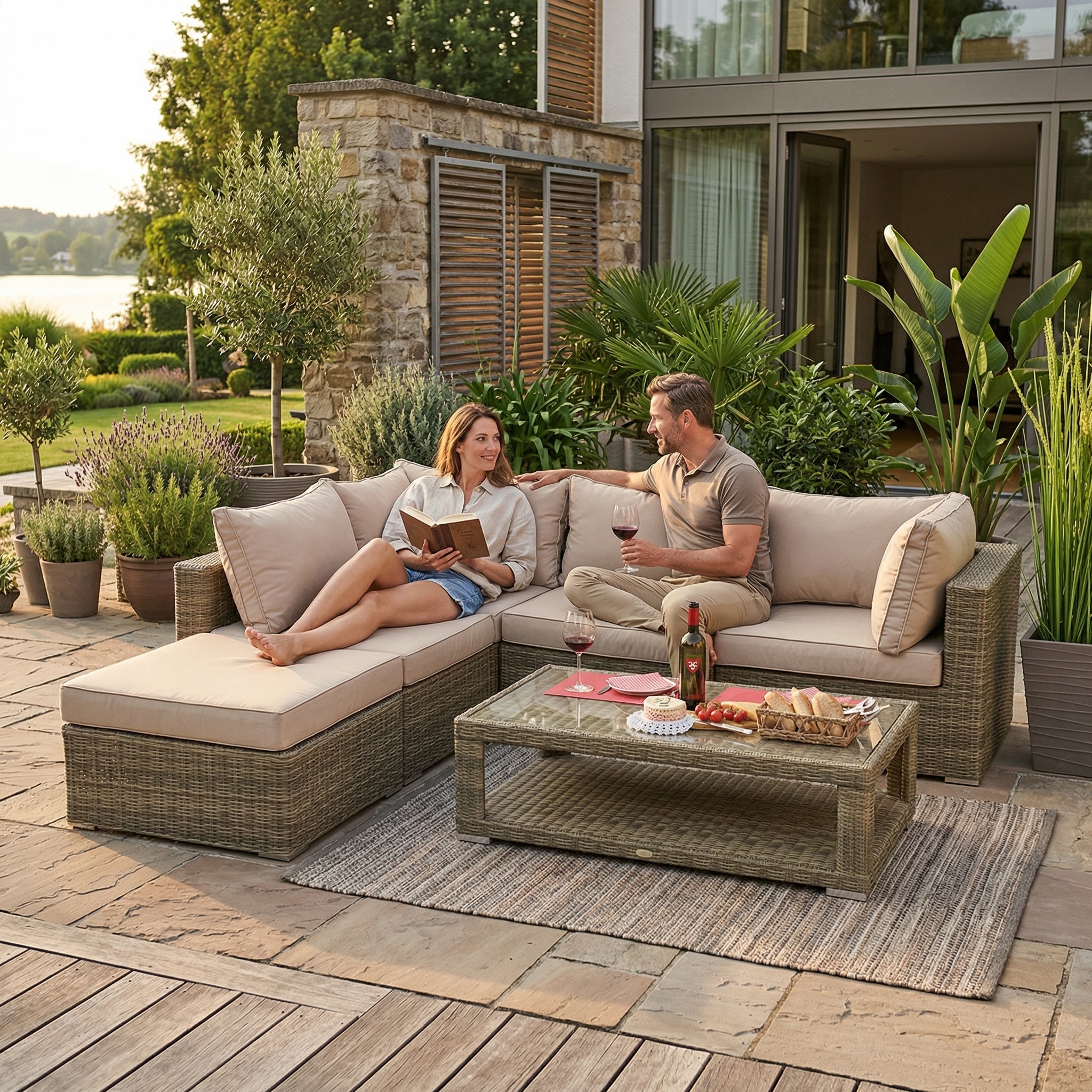 Cloe rattan lounge natural round