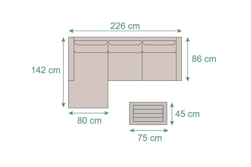 Wetterfestes 3er Outdoor Gartensofa mit Longchair, Gartenlounge Sunbrella anthrazit, Maße 226x142 cm