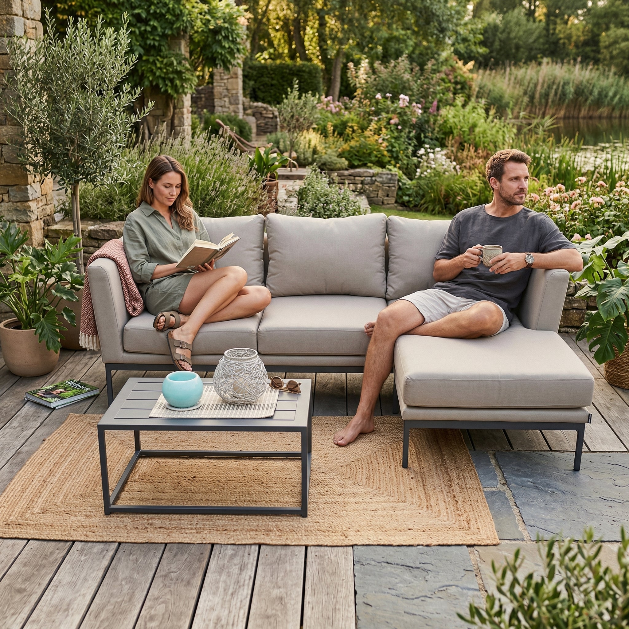 Garden lounge weatherproof Ellbrella left sand brown