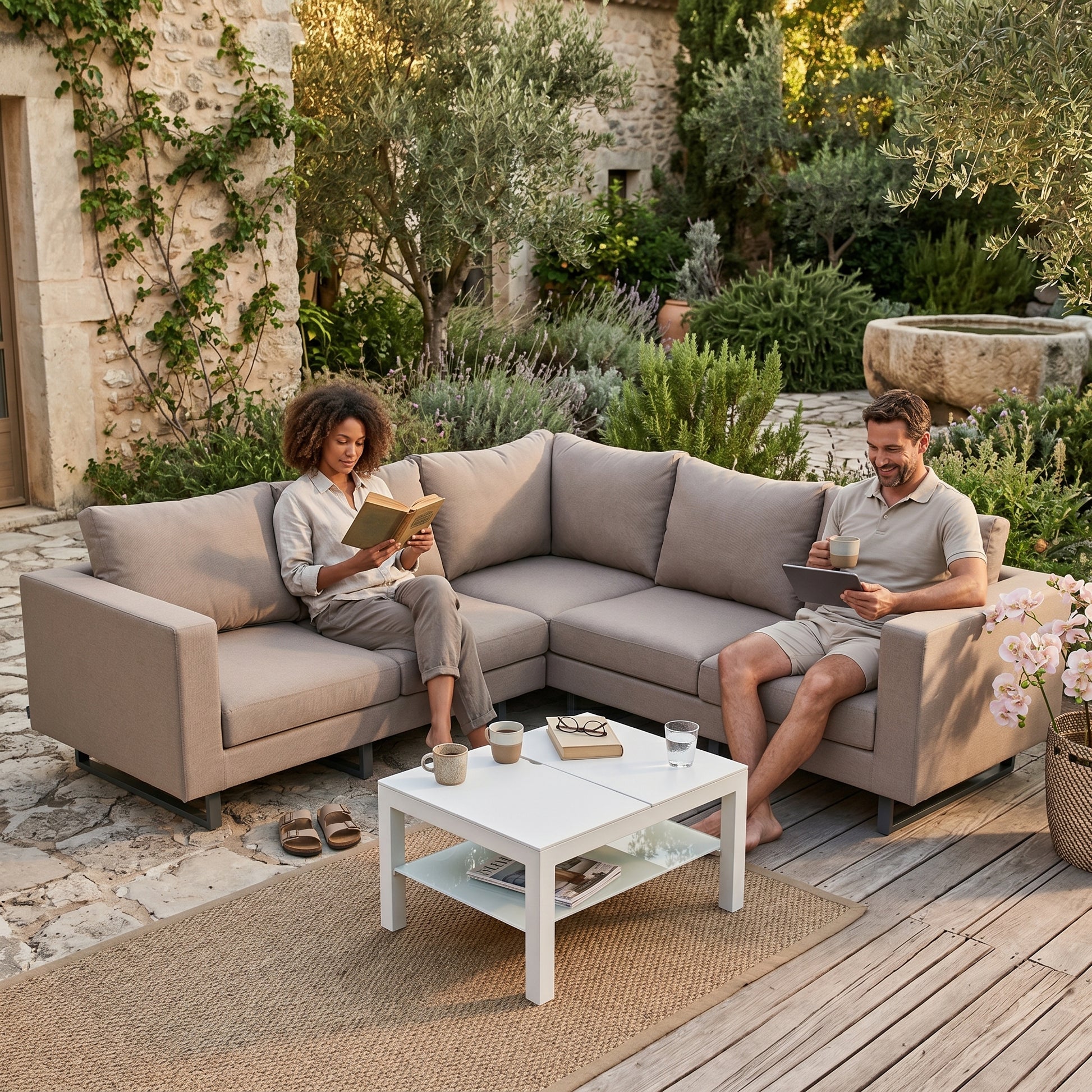 Gartenmöbel Temple Ecklounge in sandbraun für den Outdoor-Bereich