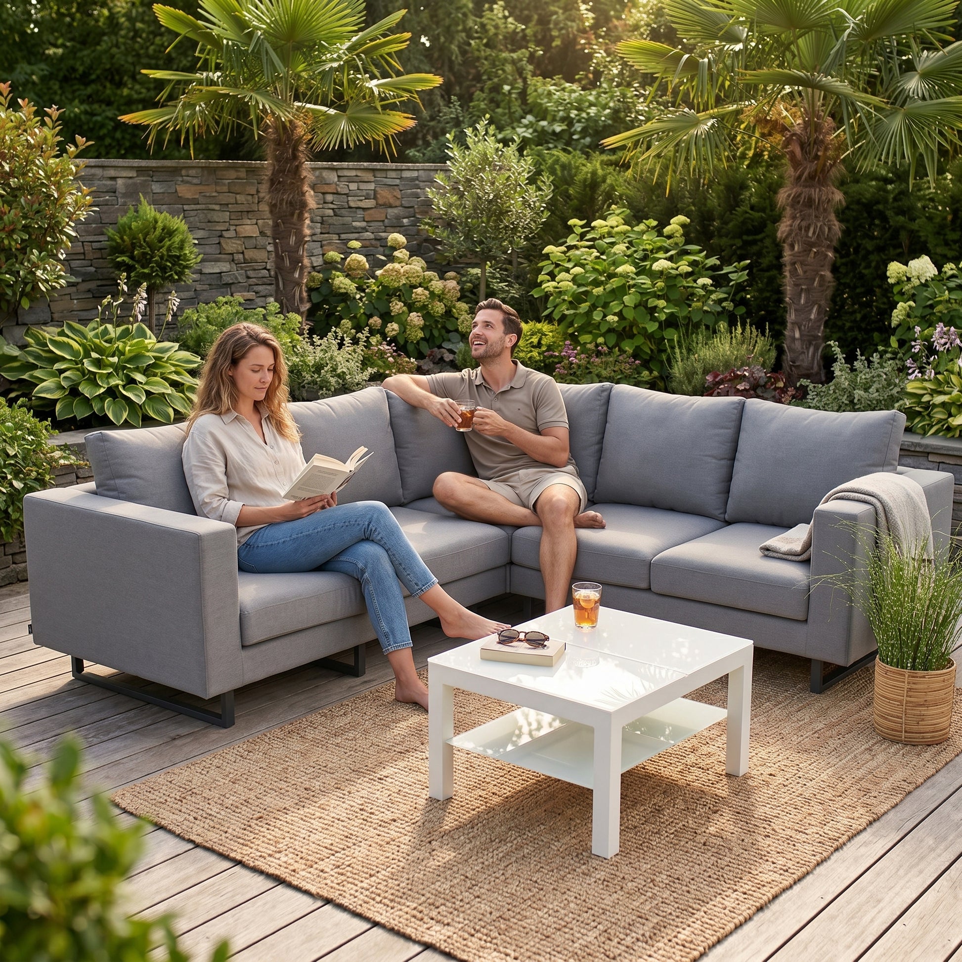Gartenmöbel Temple Ecklounge grau für die Outdoor Nutzung im Garten