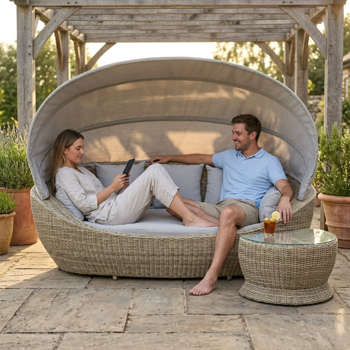Happy natürlicher Rattan Liege Beistelltisch für Outdoor und Garten