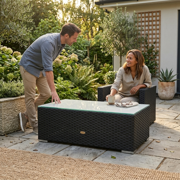James Lounge Glasplatte für Bank im Outdoor-Garten mit stilvollem Design
