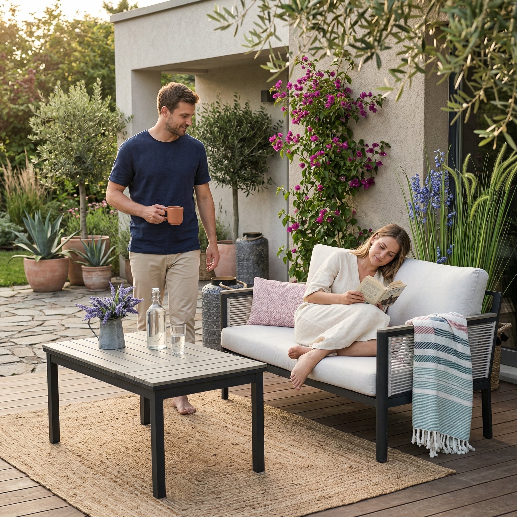 Jessie Gartenlounge aus Aluminium in steingrau für Outdoor-Bereich