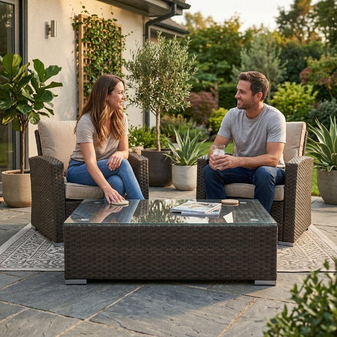 Kingsland Rattan Lounge mit Glasplatte für Outdoor im Gartenbereich