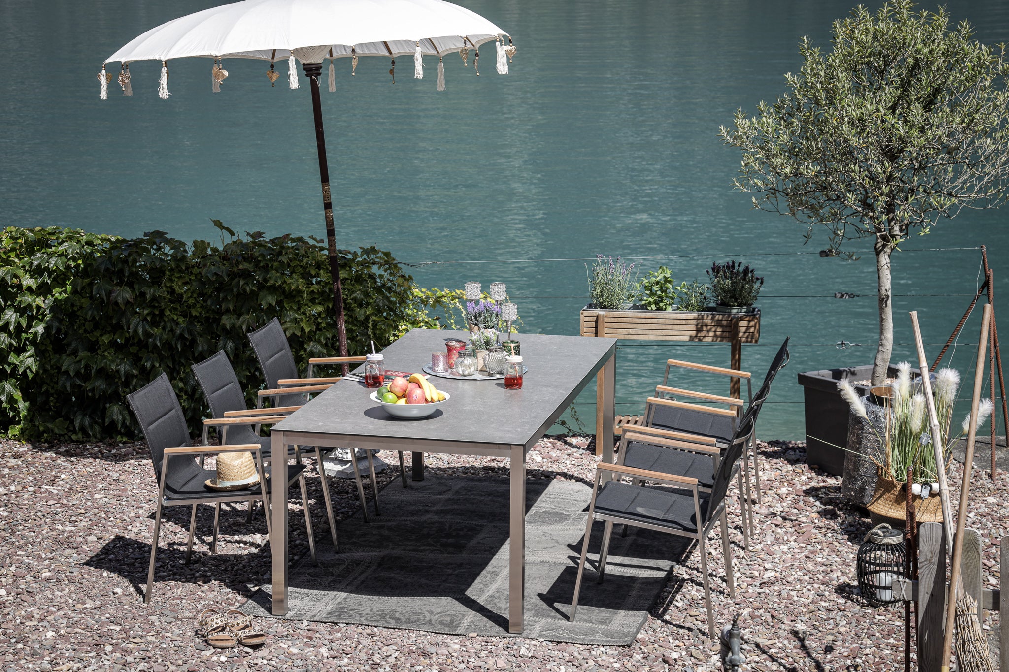 Beja Gartentisch Set 220 inkl. 6 Stühle Lugano schwarz