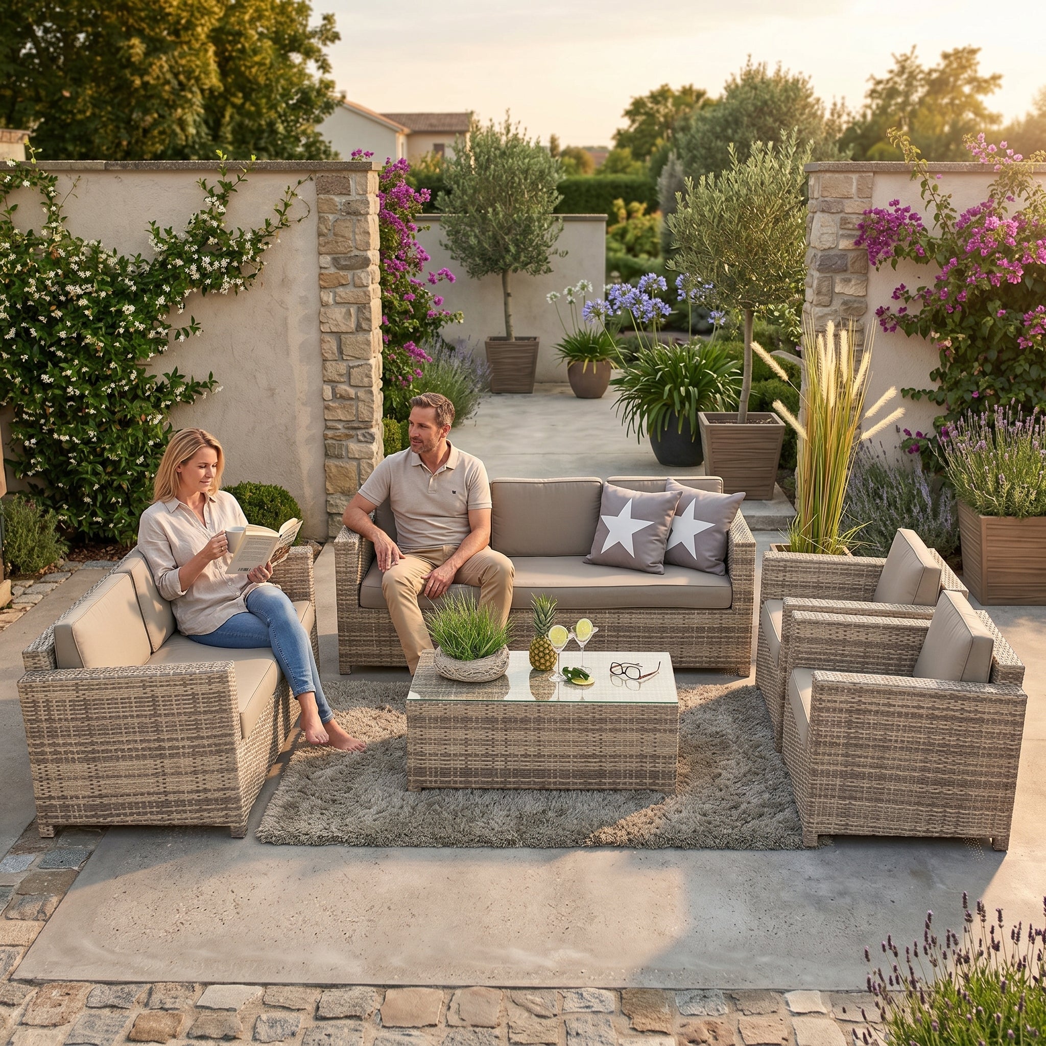 Lilly's Lounge natürliche Rattan Gartenmöbel für Outdoor-Bereich mit Sitzgruppe