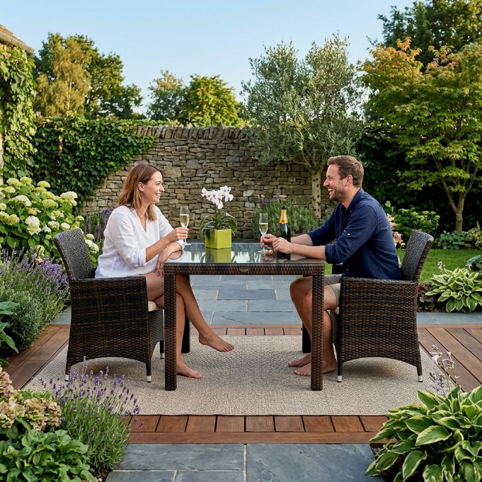 Montreal Gartentisch Set 90 mix braun mit Rattan Stühlen für Terrasse