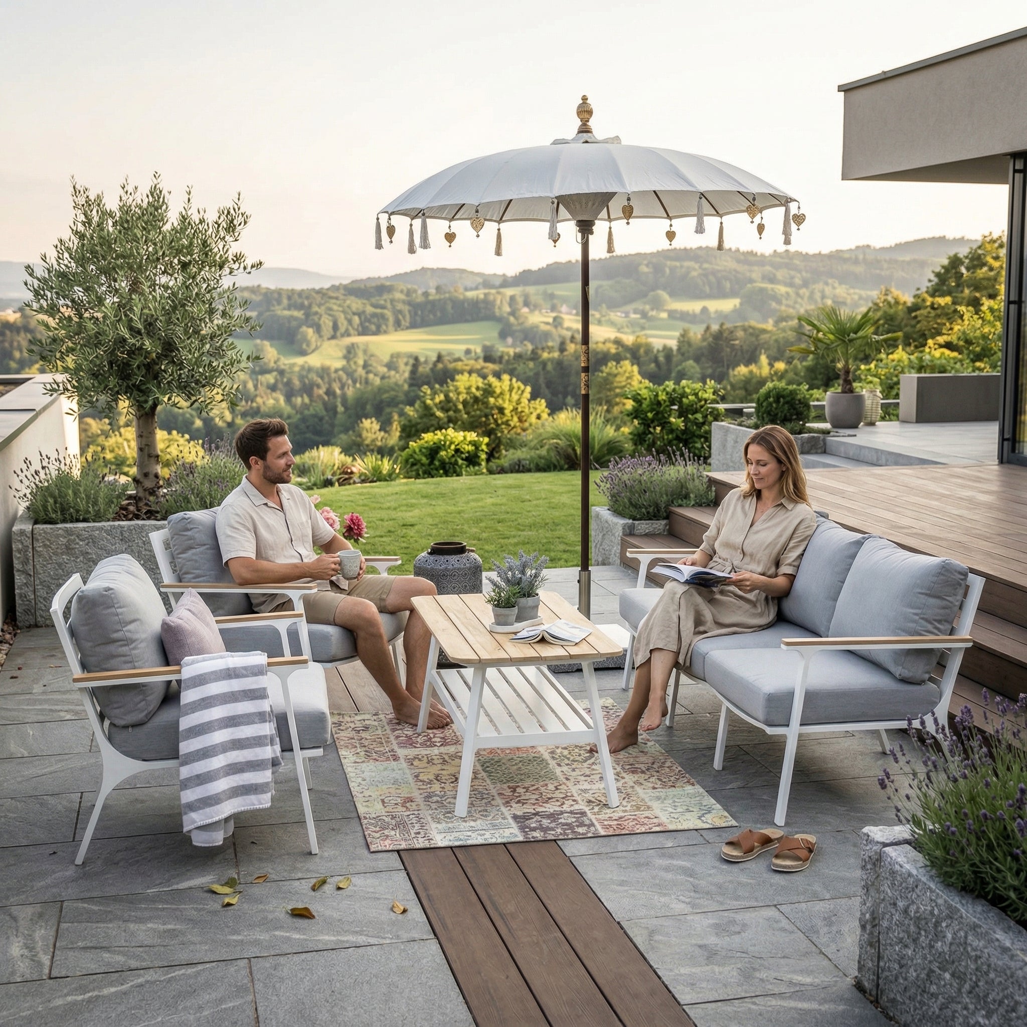 Niagara Alu Lounge Gartenmöbel in weiß für Outdoor-Bereich mit gemütlichen Sitzgelegenheiten