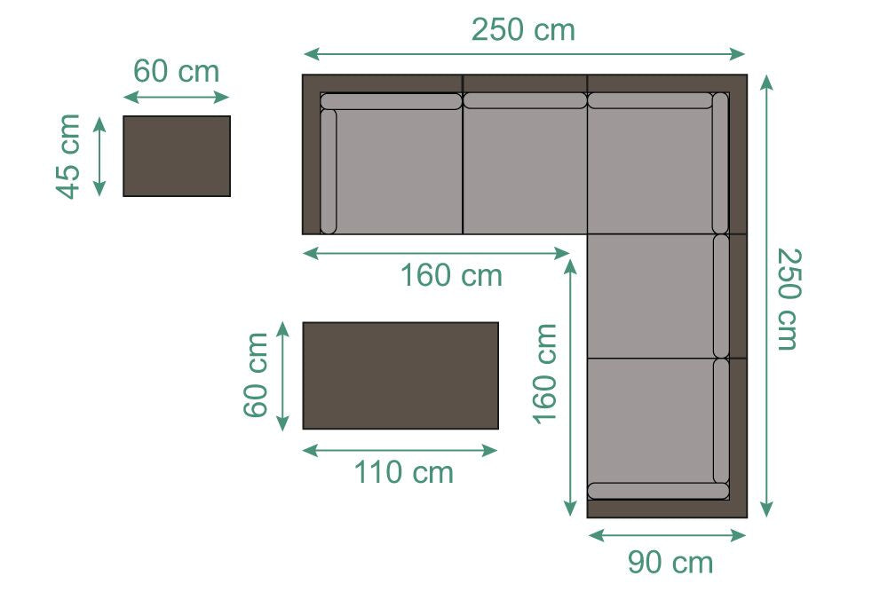 Gartenlounge Masse 250cm x 250 cm