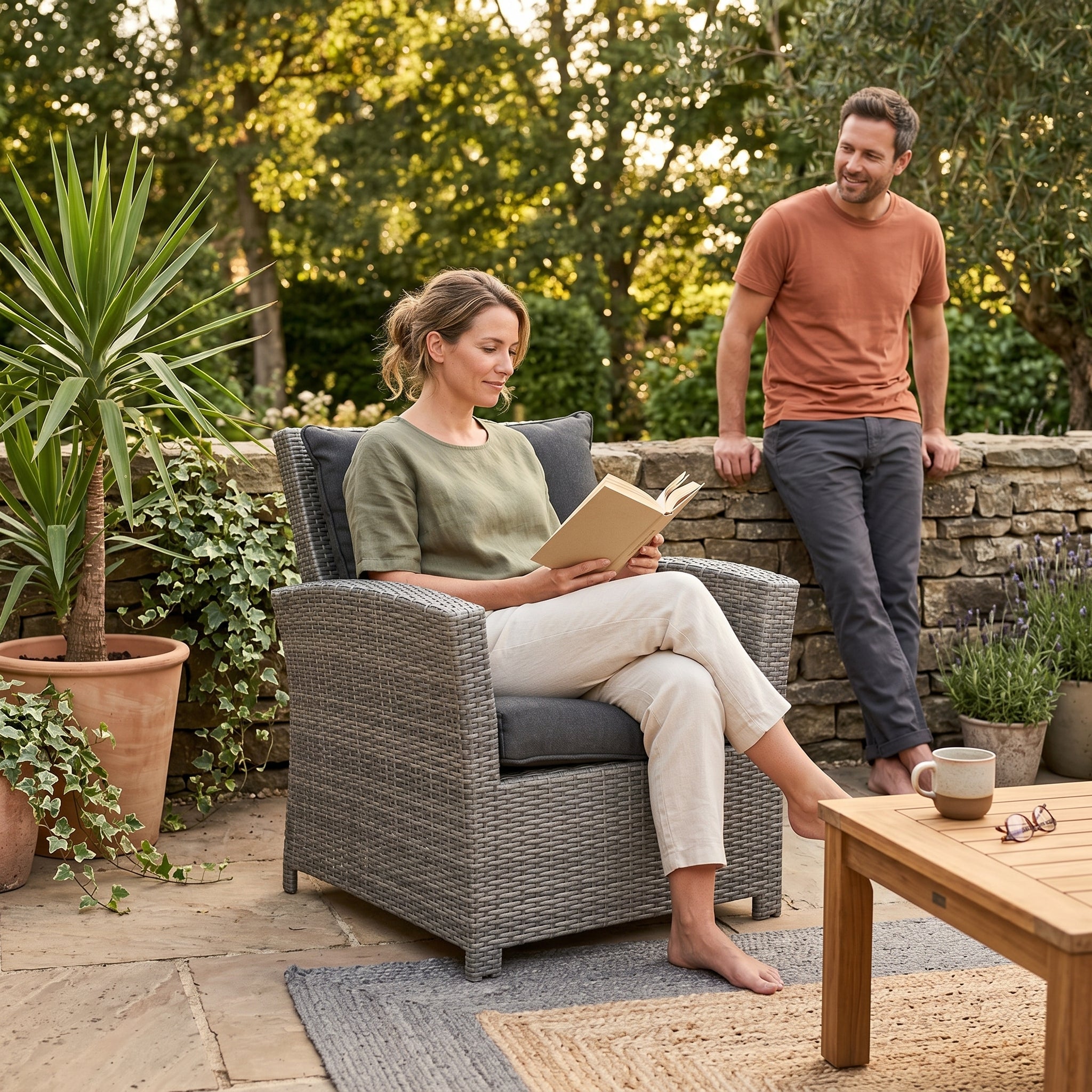 Oklahoma Lounge Rattan Sessel in grauem Mix für den Outdoor-Gartenbereich