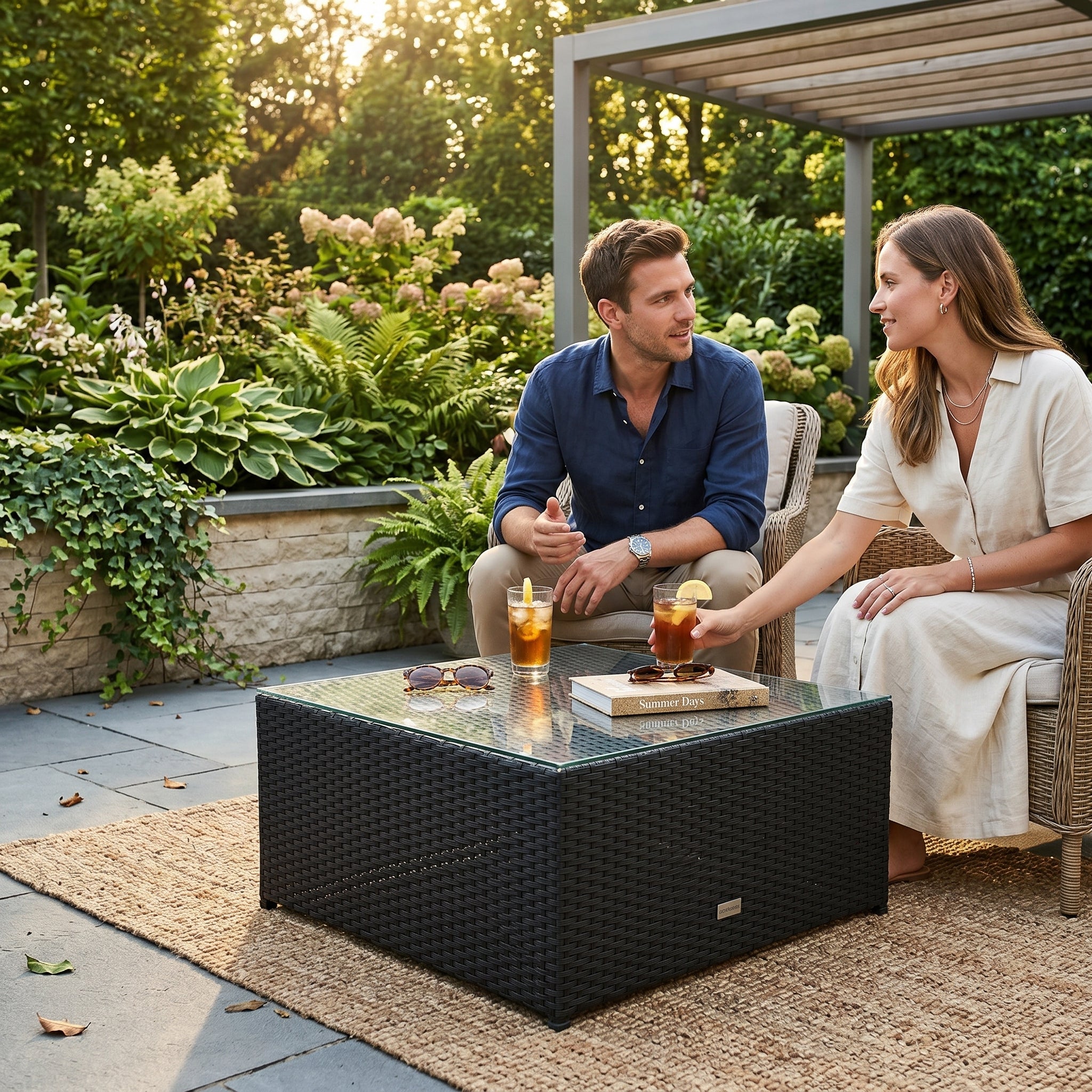 Ola Lounge Glasplatte für Hocker in Schwarz im Outdoor Garten