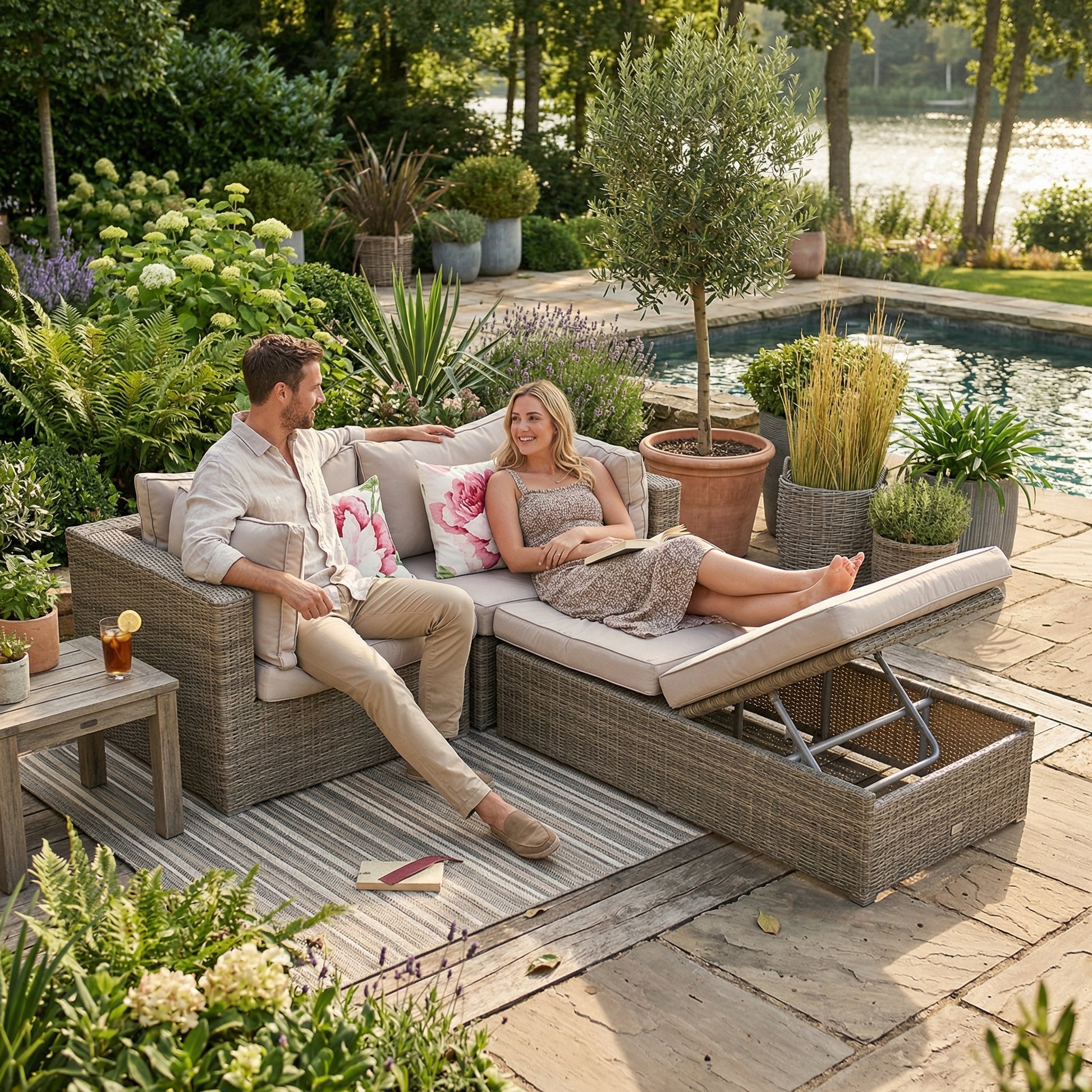 Ola Rattan Lounge in natürlichem Rattan für den Outdoor-Gartenbereich