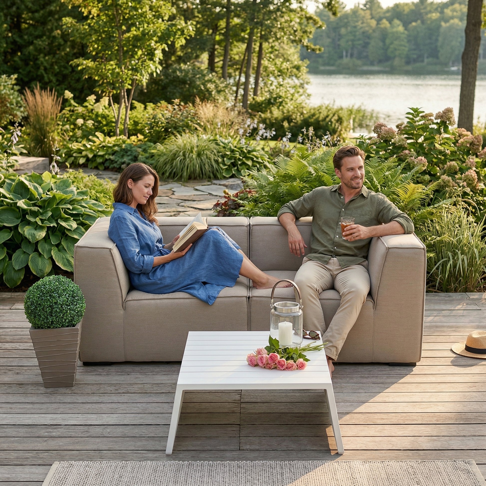 Outdoor Lounge Clara in sandbraun für Garten mit bequemen Sitzplätzen