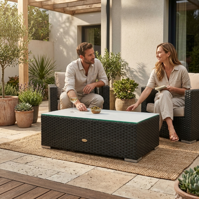 Oxford Rattan Lounge mit Glasplatte für den Outdoor Gartenbereich