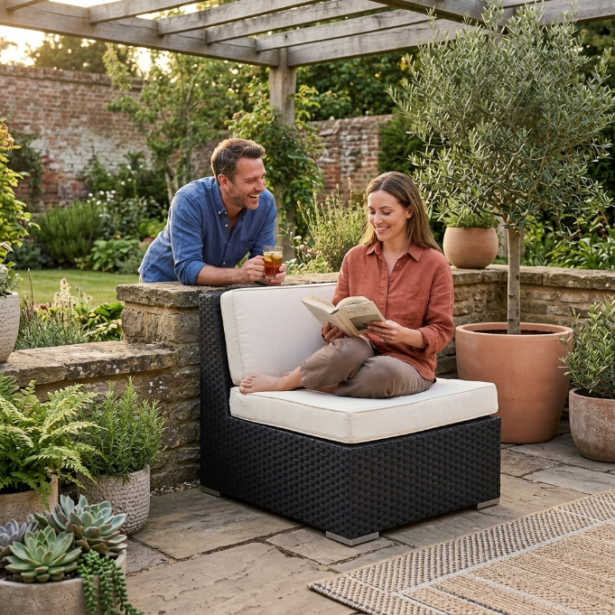 Panorama Lounge Mittelelement schwarz für den Outdoor-Gartenbereich