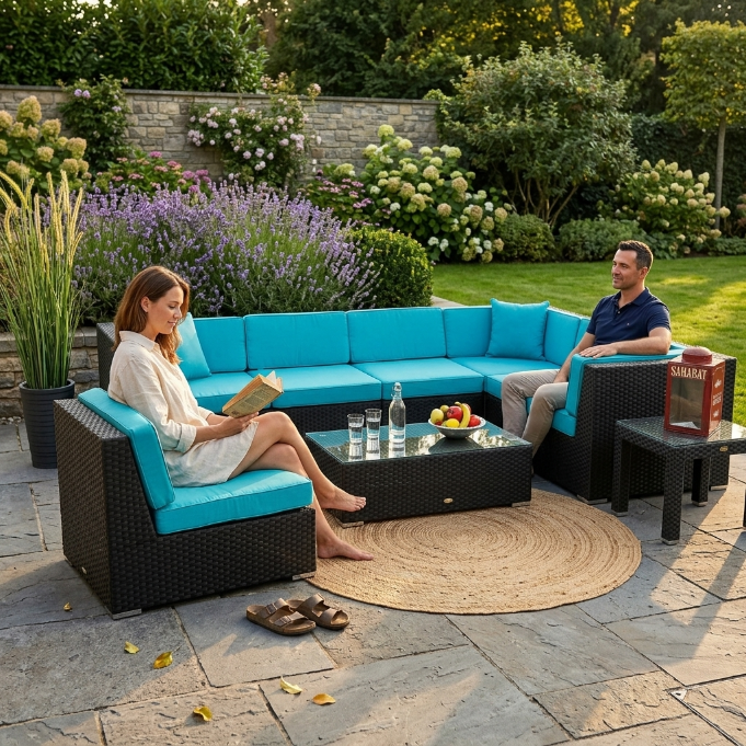 Panorama Rattan Lounge Überzug aqua für Outdoor-Gartenmöbel im Freien
