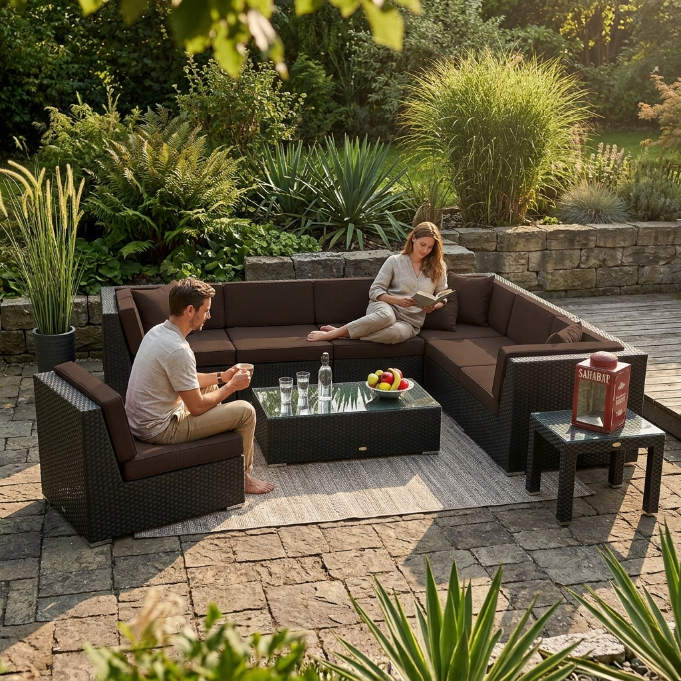 Panorama Rattan Lounge Überzug in braun für Outdoor-Gartenmöbel