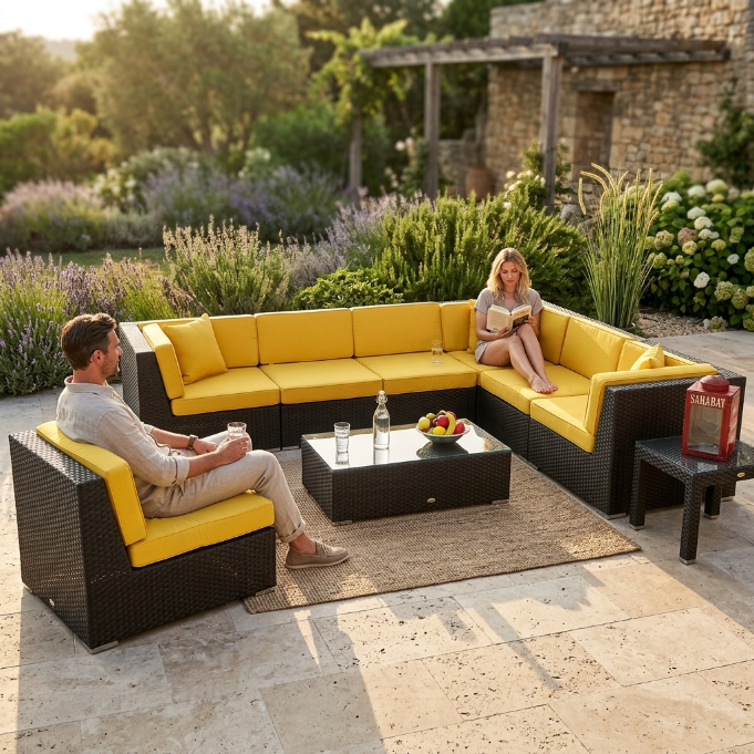 Panorama Rattan Lounge Überzug in gelb für Outdoor-Gartenmöbel