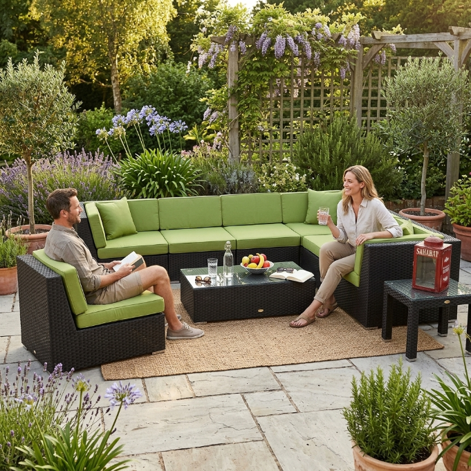 Panorama Rattan Lounge Überzug in grün für Outdoor-Gartenmöbel