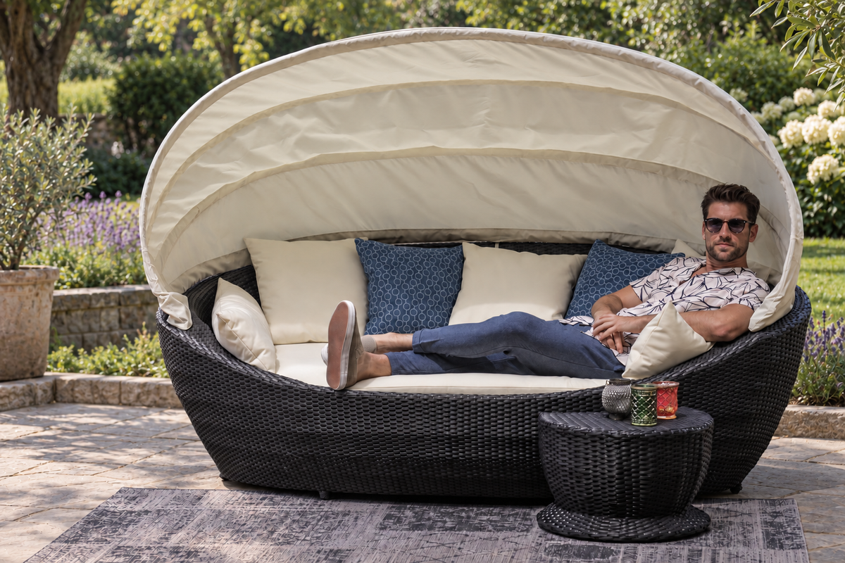 Happy Island rattan lounger black