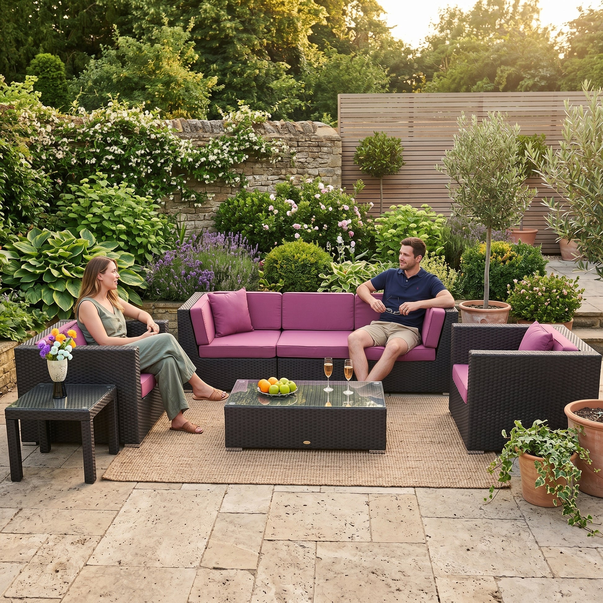ÜBERZUGSET lila für Rattan Lounge Oxford im Outdoor Garten