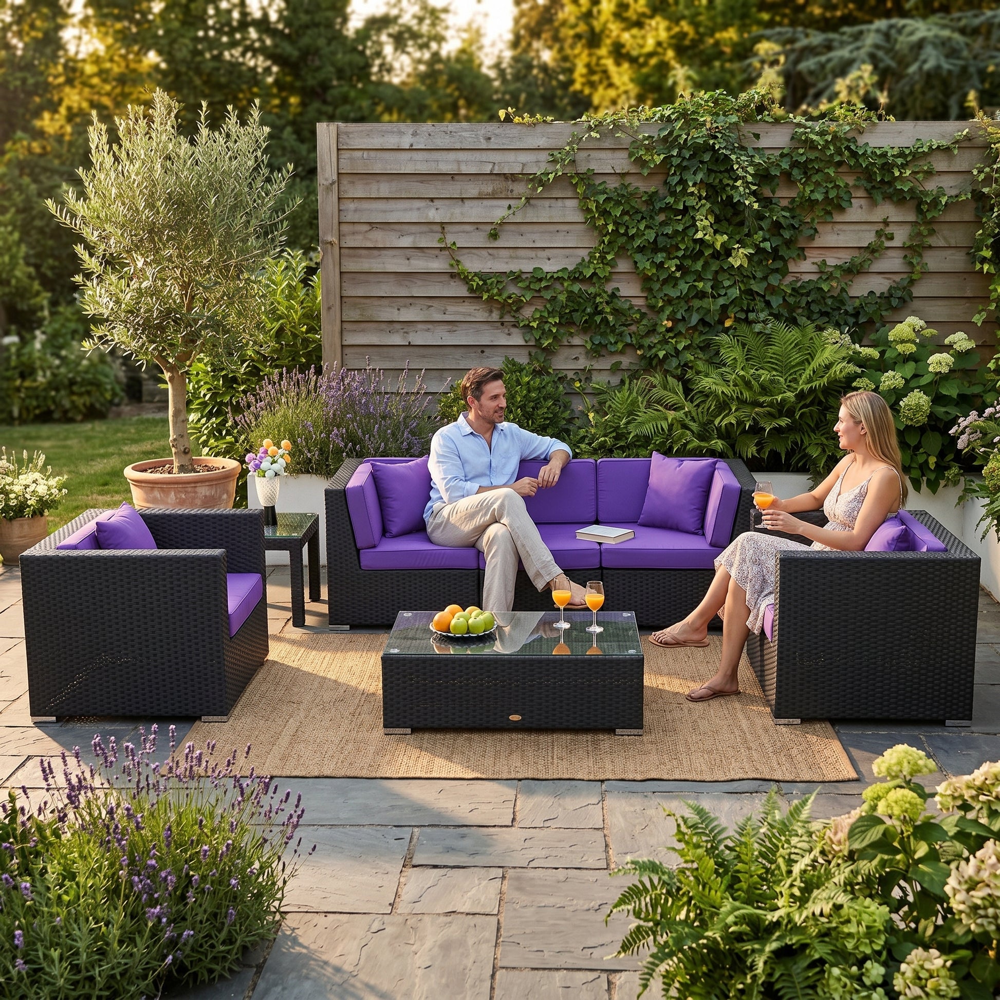 ÜBERZUGSET violett für Rattan Lounge Oxford im Outdoor-Gartenbereich