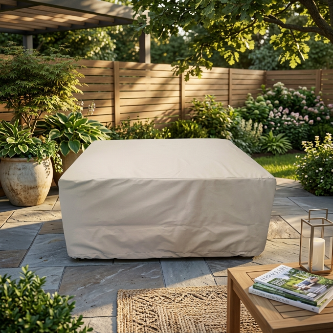 Beige Regenschutz für den Seven Sessel im Outdoor-Gartenbereich