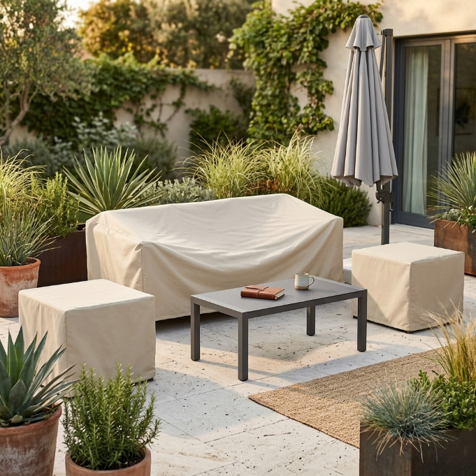 Beige Solaris Lounge Regenschutz für Outdoor-Möbel im Garten