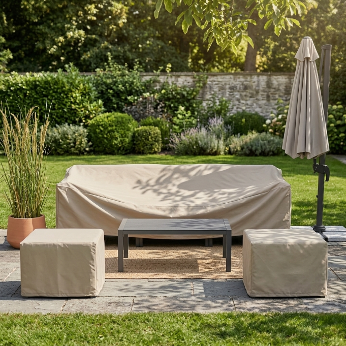 Beige Solaris Sofa Regenschutz für Outdoor-Gartenmöbel im Freien