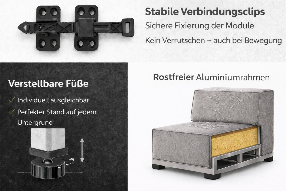 Garten Lounge Miranda aus wetterfestem Outdoor-Stoff in sandbraun mit verstellbaren Füßen
