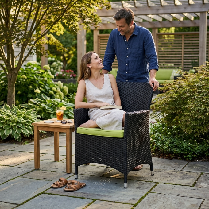Überzüge für Gartenstuhl Montreal mit grünem Sitzpolster für Terrasse