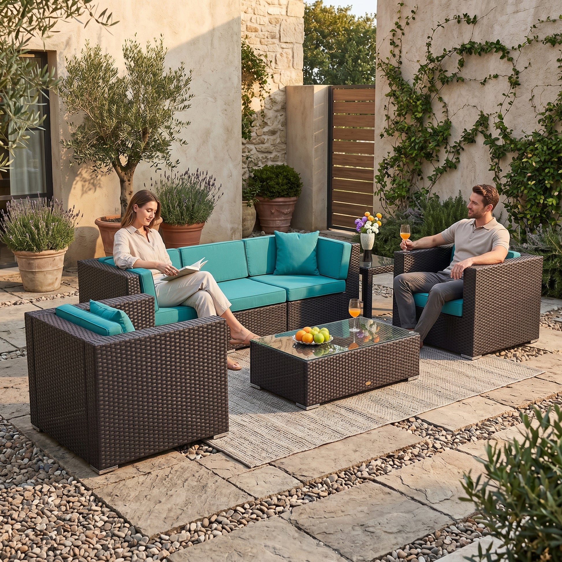 ÜBERZUGSET aqua für Rattan Lounge Oxford im Outdoor Garten mit Kissen