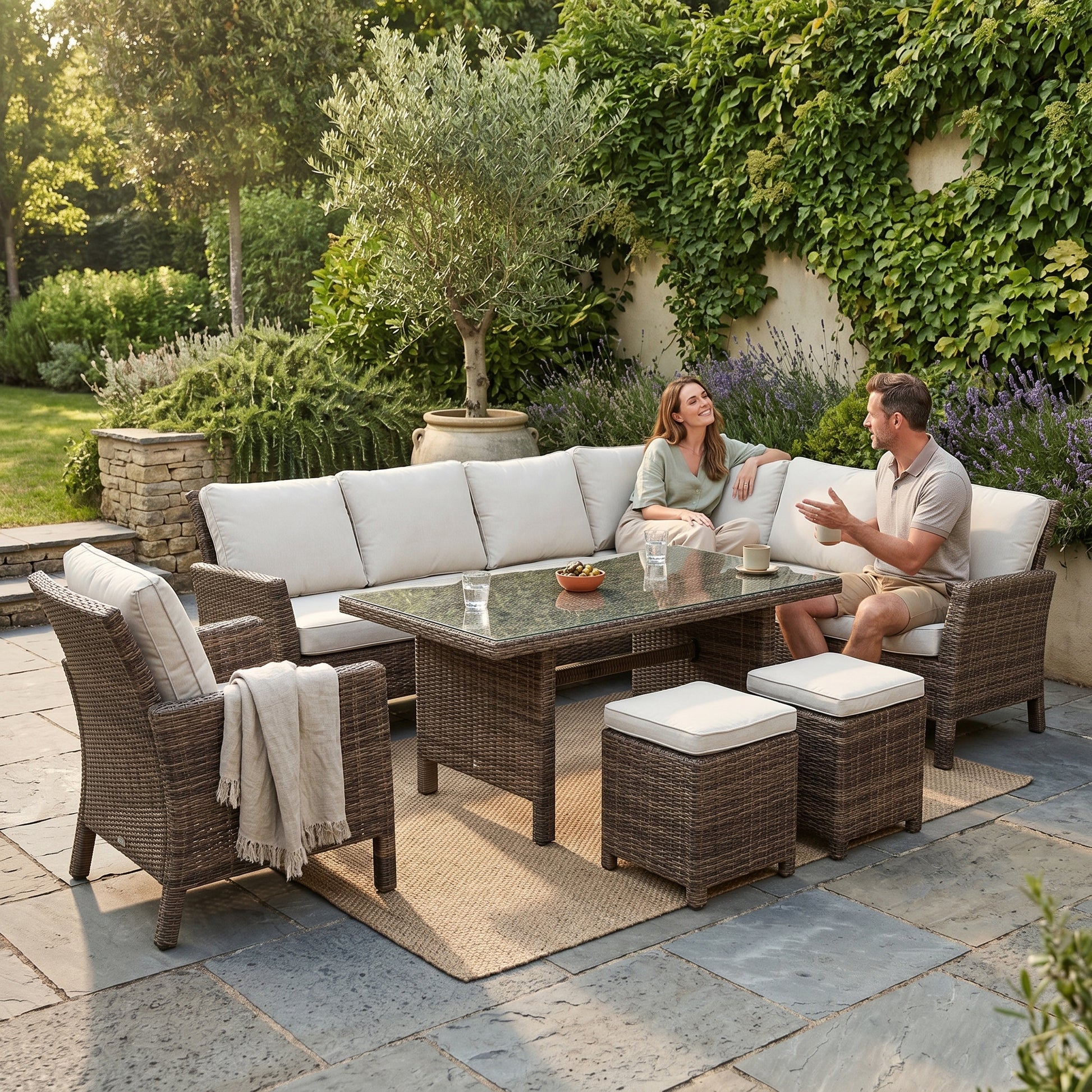 ÜBERZUGSET beige für Addams Rattan Lounge Dining im Outdoor Gartenbereich