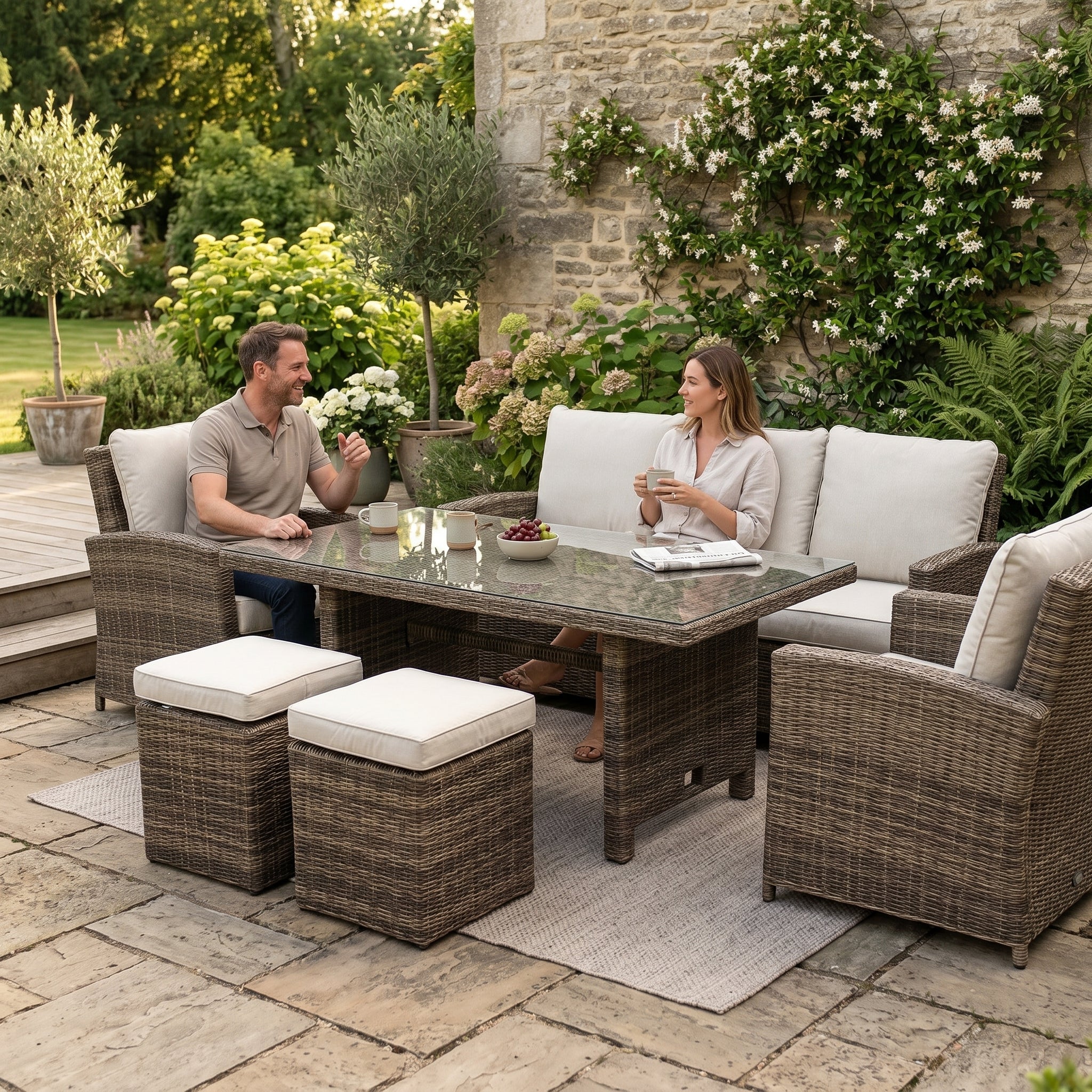 ÜBERZUGSET beige für Brisbane Rattan Lounge Dining im Outdoor Garten